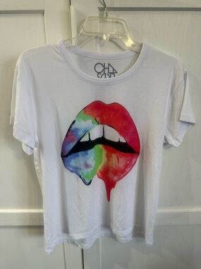 Chaser White Tee with Rainbow Lip Graphic
